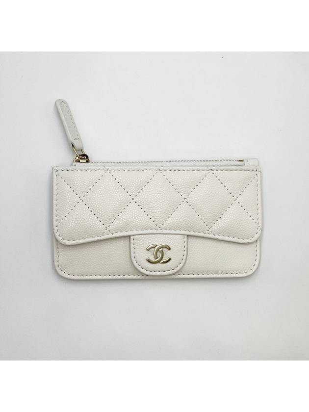 Classic zipper card holder business card wallet white caviar gold AP2570 - CHANEL - BALAAN 3