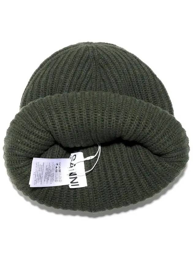 Logo Patch Knit Beanie Green - GANNI - BALAAN 3