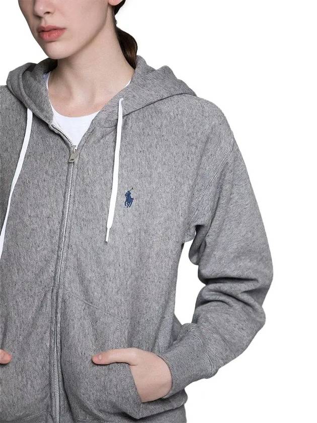 Embroidered Logo Zip Up Hoodie Grey - POLO RALPH LAUREN - BALAAN 5