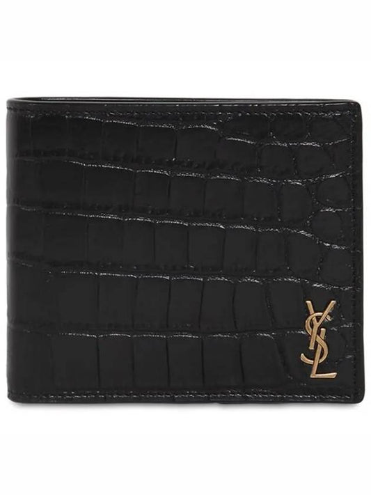 Crocodile Pattern Monogram Half Wallet Black Gold - SAINT LAURENT - BALAAN 2