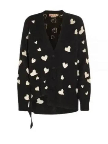 CDMD0321Q0U FW410 HEN99 BUNCH OF HEARTS motif black wool long cardigan 800688 - MARNI - BALAAN 1