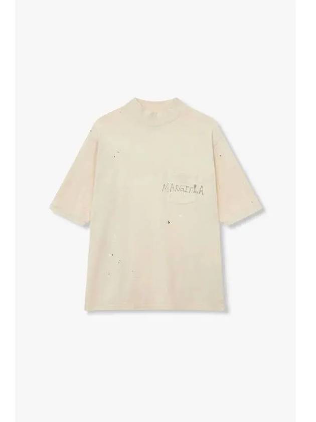 Women s Hand Litten Logo High Neck T Shirt Light Beige - MAISON MARGIELA - BALAAN 1