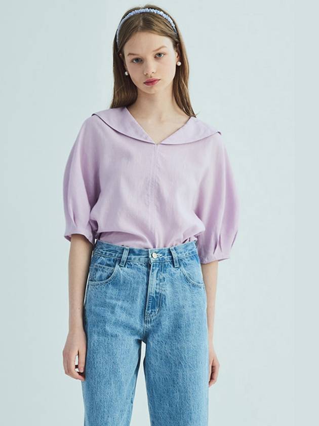 SAILOR COLLAR LINEN PUFF SLEEVE BLOUSELAVENDER - OPENING SUNSHINE - BALAAN 4