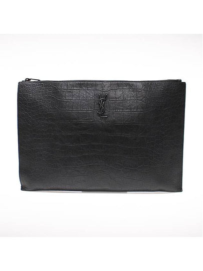 Women s Saint Laurent 485628 Black Crocodile Pattern Monogram Document Holder Clutch gt Pouch Gangbuk used luxury goods - SAINT LAURENT - BALAAN 2