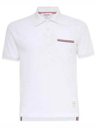 Men's Three Stripes Pocket Mercerized Short Sleeve Polo Shirt White - THOM BROWNE - BALAAN 2