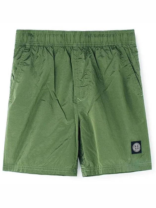 Men's Logo Patch Nylon Swim Shorts Sage Green - STONE ISLAND - BALAAN.