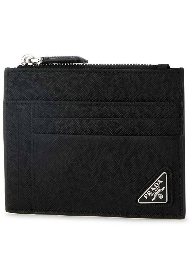 Triangular Logo Saffiano Card Wallet Black - PRADA - BALAAN 3