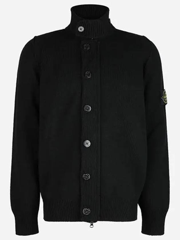 Wappen High Neck Button Up Wool Cardigan Black - STONE ISLAND - BALAAN 2