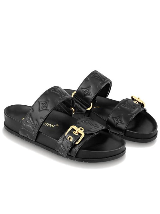 Velcro Lambskin Flat Mule Sandals Black - LOUIS VUITTON - BALAAN 2