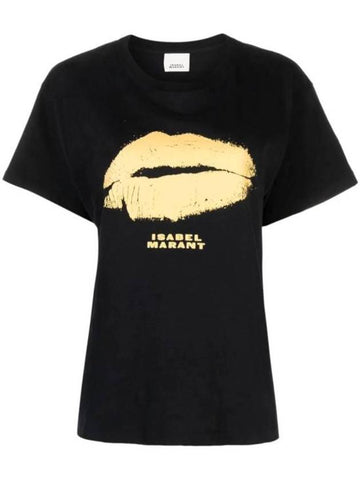 Lips Embroidered Logo Short-Sleeved T-Shirt Black - ISABEL MARANT - BALAAN 1