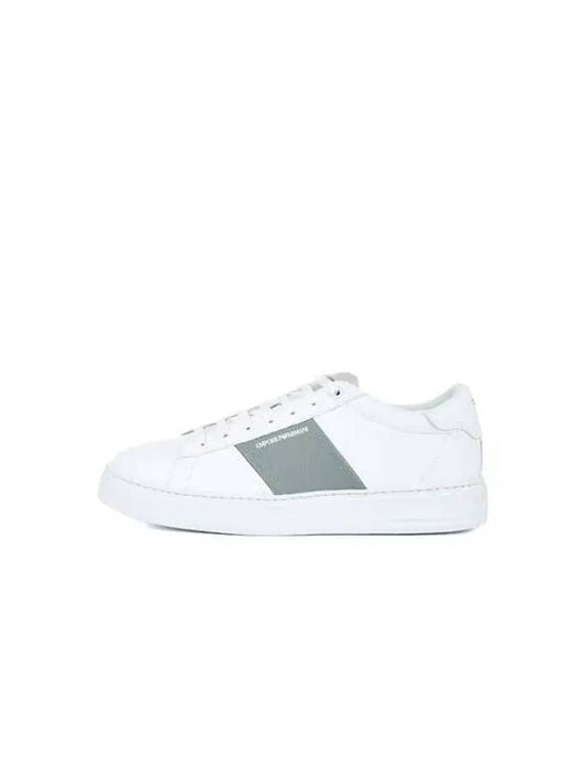 Men s Grainy Patch Leather Sneakers White - EMPORIO ARMANI - BALAAN 1