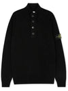 Wappen Patch Half Button Lambswool Knit Top Black - STONE ISLAND - BALAAN 4