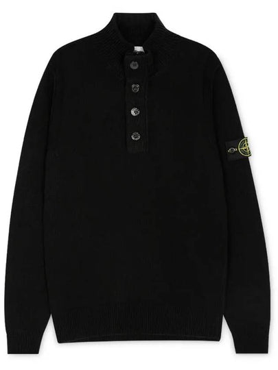 Wappen Patch Half Button Lambswool Knit Top Black - STONE ISLAND - BALAAN 2