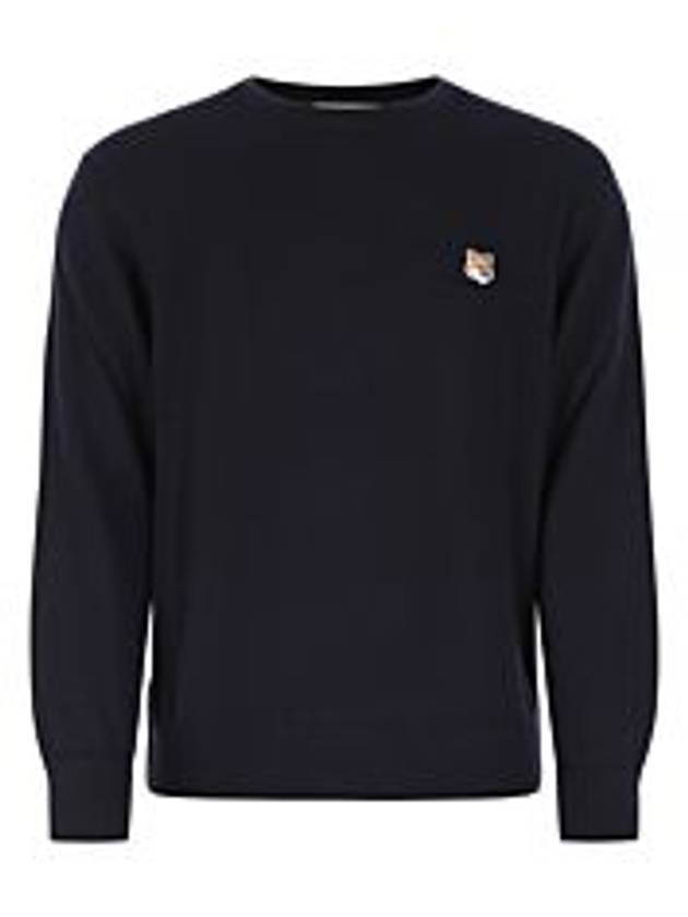 Fox Head Patch Regular Round Neck Pullover Knit Top Navy - MAISON KITSUNE - BALAAN 5