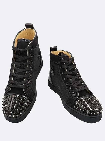 3200339 Black color sandpaper suede leather blend LOU SPIKES ORLATO FLAT PAT spike lace up men s low sneakers 255MM - CHRISTIAN LOUBOUTIN - BALAAN 2