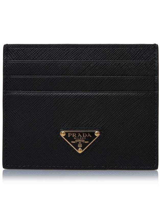 Saffiano Leather Triangle Logo Card Wallet Black Gold - PRADA - BALAAN 2