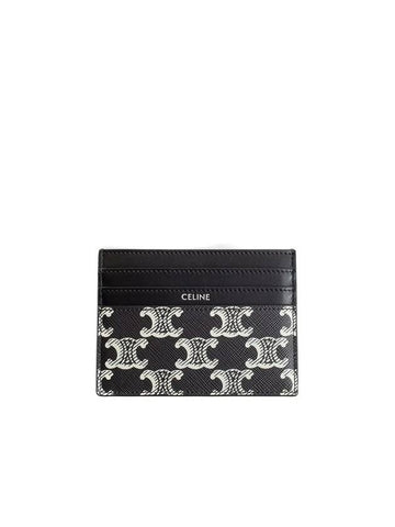 Triomphe Canvas Logo Flip Two-tone Calfskin Card Holder Black - CELINE - BALAAN 1