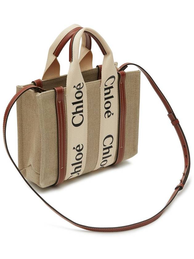 Woody Linen Canvas Calfskin Tote Bag White Brown - CHLOE - BALAAN 4