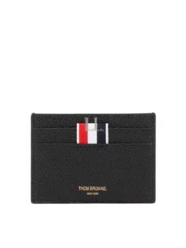 Pebble Grain Leather Stripe Single Card Wallet Black - THOM BROWNE - BALAAN 2