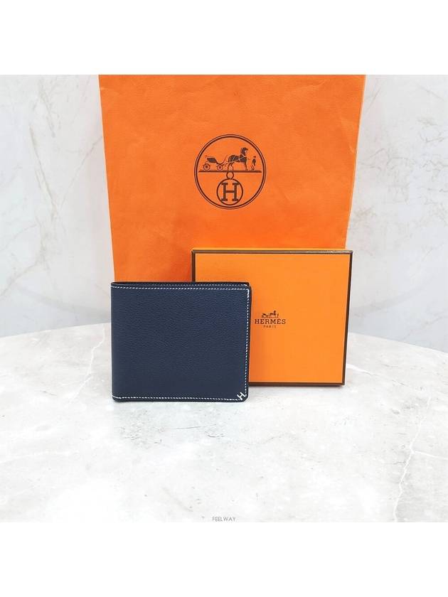 Lux You New Product H Cellier Compact Half Wallet B Engraving Evercolor Blue Nuit - HERMES - BALAAN 8