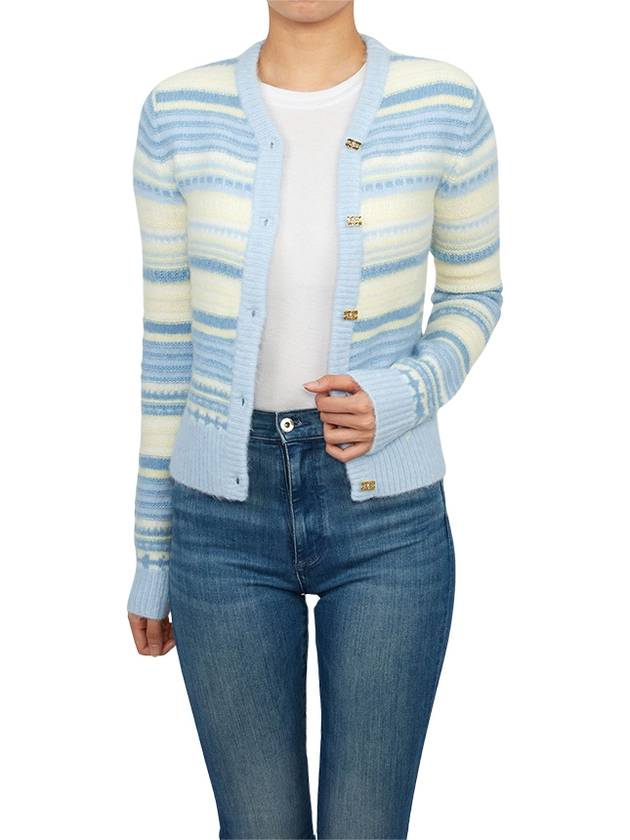 Striped Soft Wool Cardigan Light Blue - GANNI - BALAAN 8