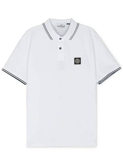 Stretch Cotton Pique Short Sleeve Polo Shirt White - STONE ISLAND - BALAAN 2