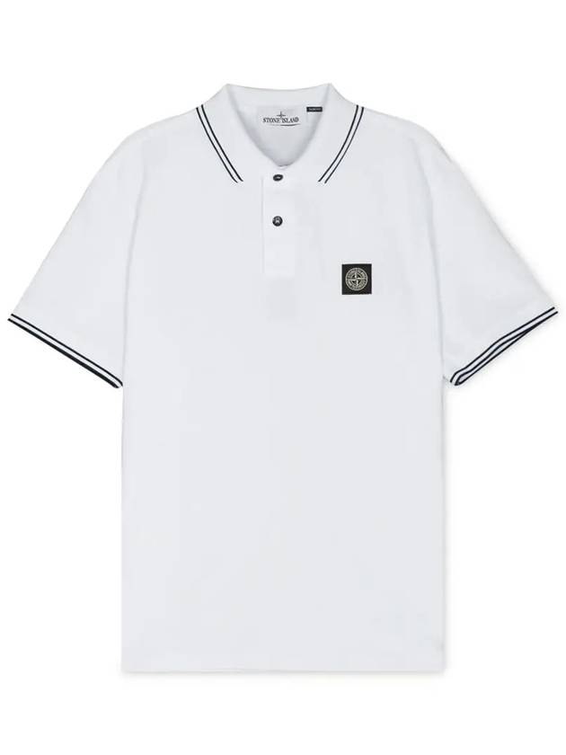 Stretch Cotton Pique Short Sleeve Polo Shirt White - STONE ISLAND - BALAAN 4