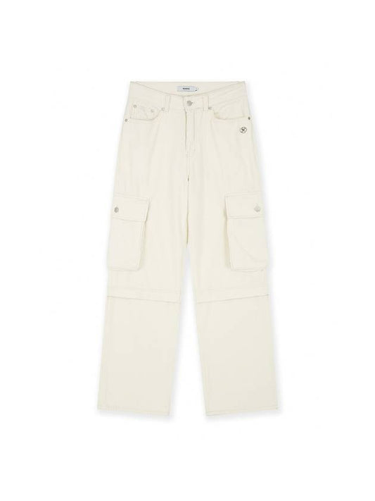 Unisex wide fit corduroy cargo pants M Ivory - NUAKLE - BALAAN 2