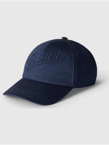 Embroidered Cotton Base Ball Cap Dark Blue - GUCCI - BALAAN 1