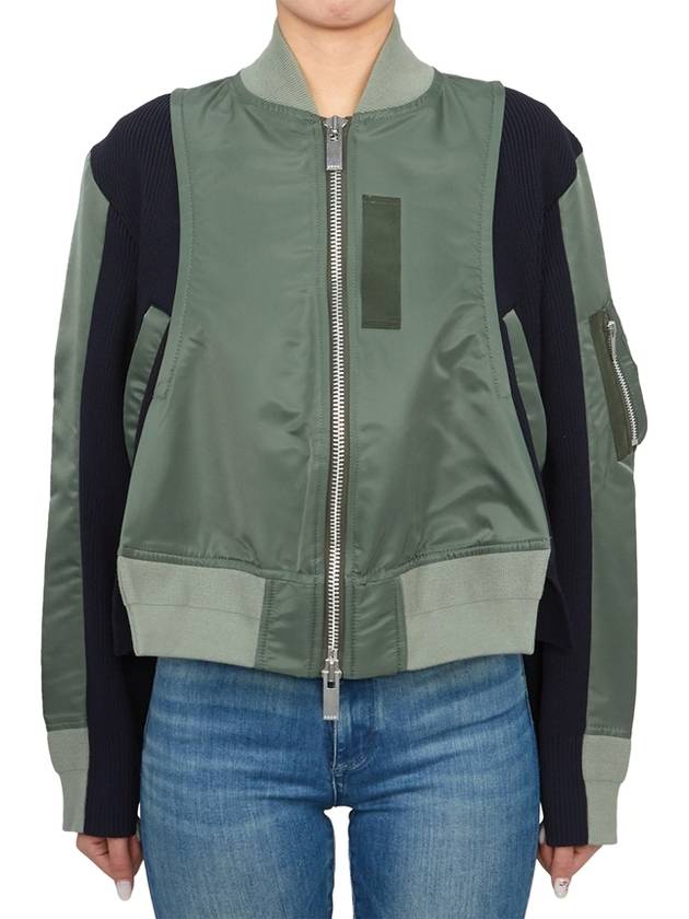 Nylon Twill Knit Bomber Jacket Green - SACAI - BALAAN 4