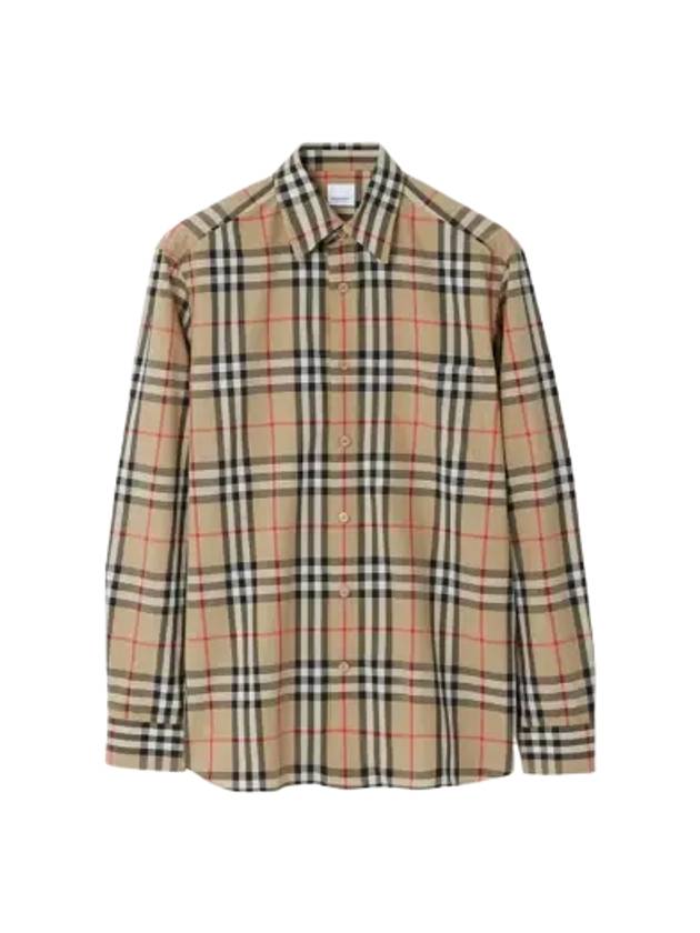 Check Cotton Long Sleeve Shirt Beige - BURBERRY - BALAAN 3