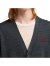 Red Heart Logo Merino Wool Cardigan Heather Grey - AMI - BALAAN 6