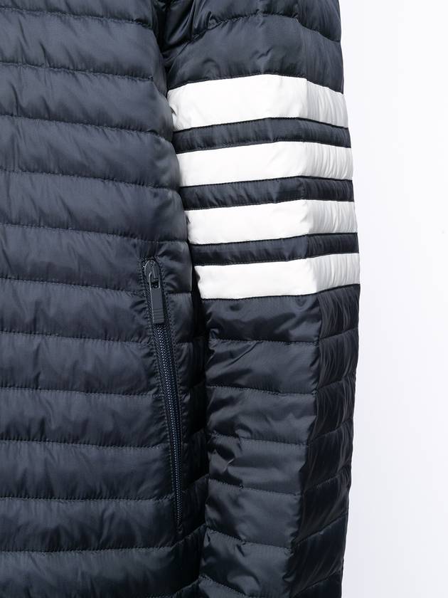 Matte Nylon 4-Bar Stripe Downfill Quilted Hoodie Padding Navy - THOM BROWNE - BALAAN.