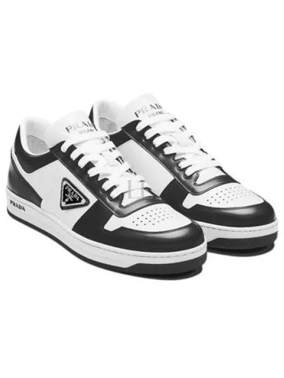 Men's Downtown Triangle Logo Leather Low Top Sneakers White Black - PRADA - BALAAN 2