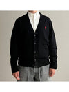 Red Heart Logo Merino Wool Cardigan Black - AMI - BALAAN 2