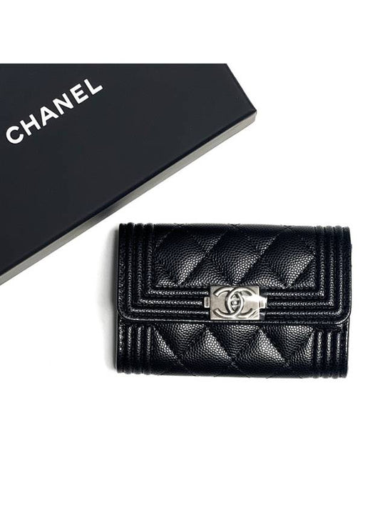 Boy  Flap Card Holder Grained Calfskin Ruthenium Black - CHANEL - BALAAN 2