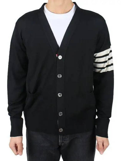 Men's Sustainable Classic Diagonal Wool Cardigan Black - THOM BROWNE - BALAAN 2