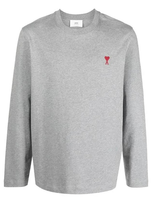 Chain Stitch Heart Logo Long Sleeve T-Shirt Grey - AMI - BALAAN 2