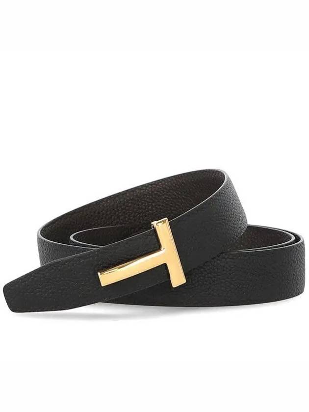 T Logo Reversible Leather Belt Black Brown - TOM FORD - BALAAN 2