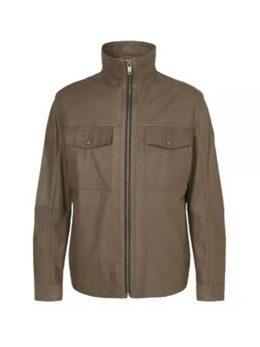 Zip-Up Leather Jacket Open Green - HUGO BOSS - BALAAN 2