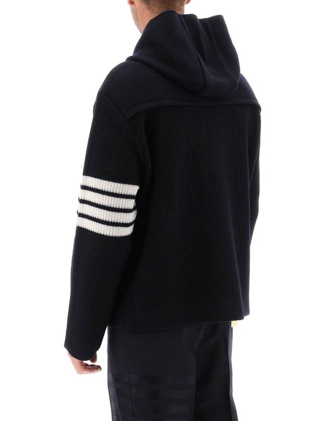 Boiled Wool Half Cardigan Stitched Hooded 4 Bar Double Jacket Navy - THOM BROWNE - BALAAN 4