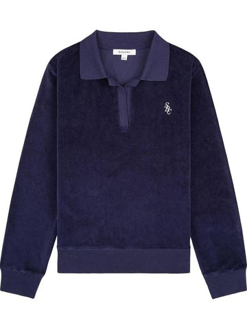 SRC Velour Long Sleeve Polo Shirt Navy - SPORTY & RICH - BALAAN 1