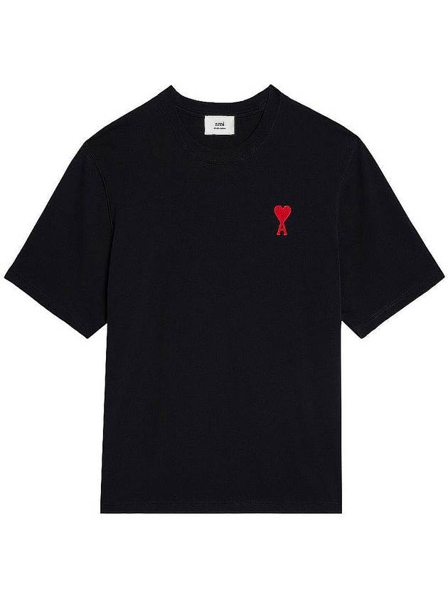 Heart Logo Cotton Jersey Short Sleeve T-Shirt Black - AMI - BALAAN 2