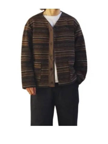 Knit Cardigan A Brown Fair Isle Stripe Sweater 24F1B030 PS091 PS013 - ENGINEERED GARMENTS - BALAAN 1