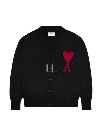 Intarsia Big Heart Logo Wool Knit Top Black - AMI - BALAAN 2