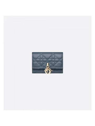 XS Lady Cannage Lambskin Half Wallet Pastel Midnight Blue - DIOR - BALAAN 1