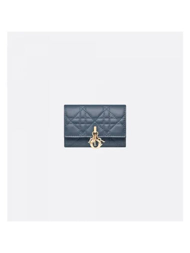 XS Lady Cannage Lambskin Half Wallet Pastel Midnight Blue - DIOR - BALAAN 1