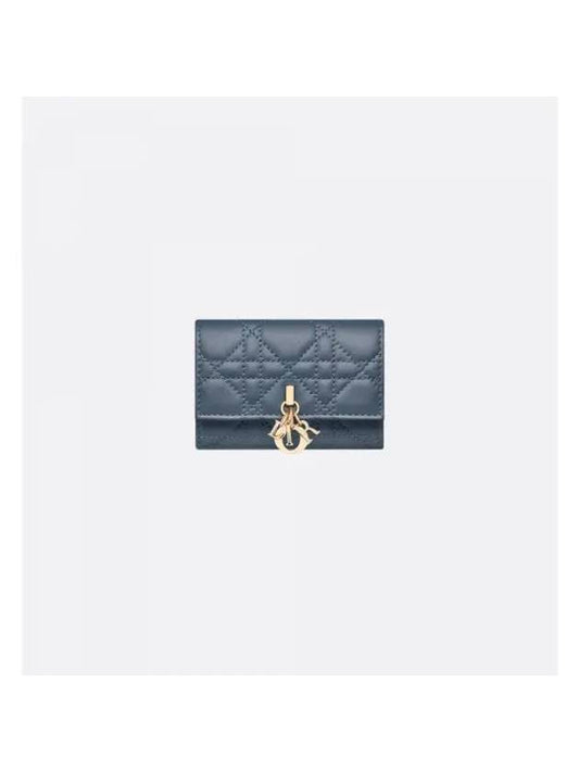 XS Lady Cannage Lambskin Half Wallet Pastel Midnight Blue - DIOR - BALAAN 1