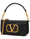 V Logo Calfskin Chain Shoulder Bag Black - VALENTINO - BALAAN 3