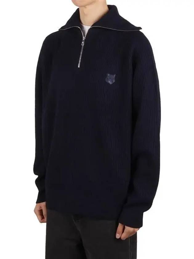 Fox Head Patch Half Zip Up Knit Top Navy - MAISON KITSUNE - BALAAN 2